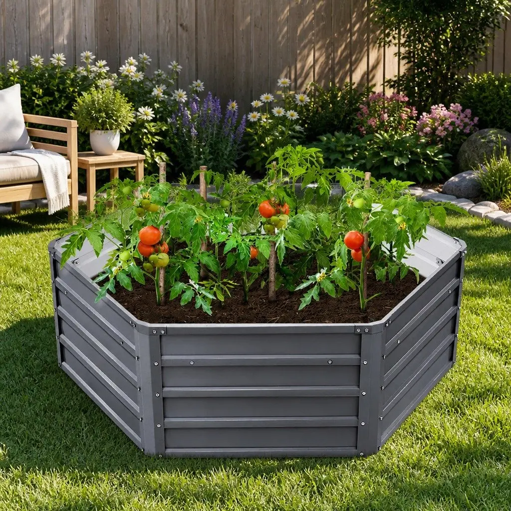 Raised Garden Bed Aluminium Grey 130x130x46cm Galvanised Steel Container 2 Pack