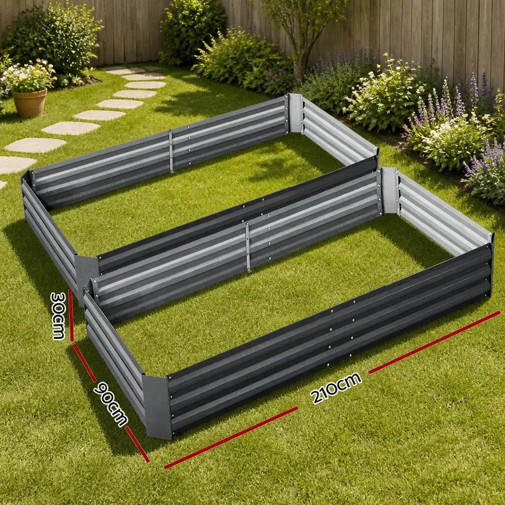 Garden Bed Aluminium Grey 210x90cm Galvanised Steel Raised Planter Box