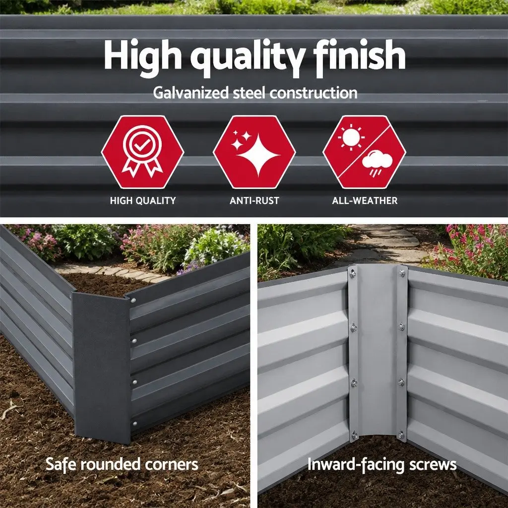 Garden Bed Aluminium Grey 210x90cm Galvanised Steel Raised Planter Box
