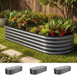 Raised Garden Bed Kit 3 Pcs Oval Galvanized Steel Planter Boxes 160x80x42cm