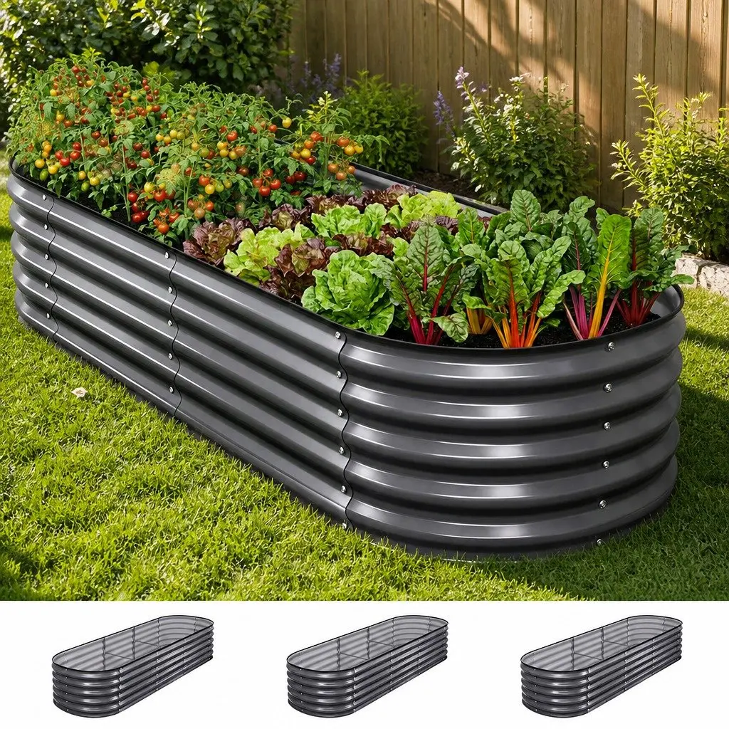 3-Pack Galvanized Garden Bed Set