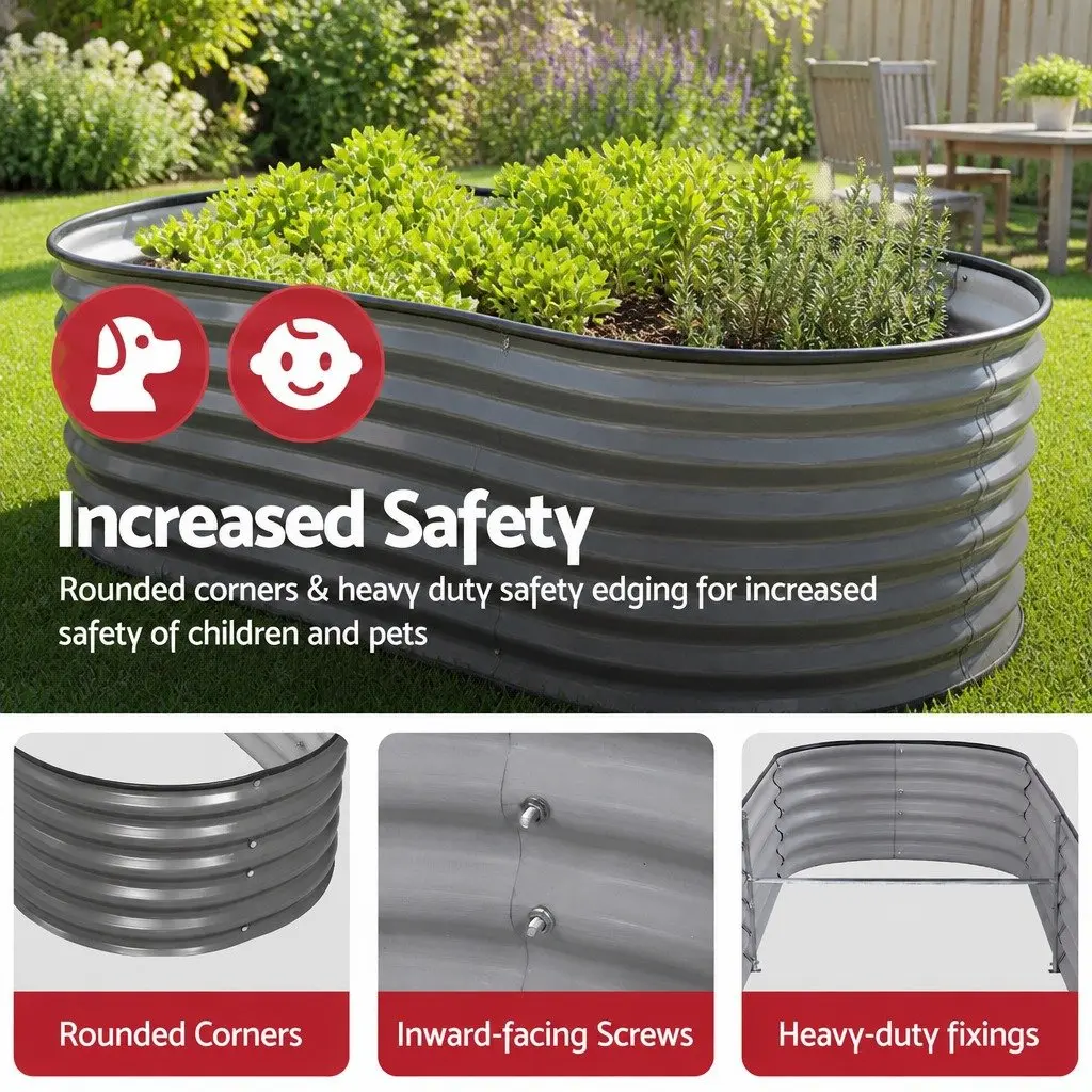 Raised Garden Bed Kit 3 Pcs Oval Galvanized Steel Planter Boxes 320x80x42cm