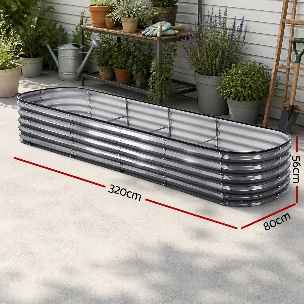 Raised Garden Bed Kit Aluminium Grey 320x80x42cm Galvanized Steel Planter Boxes