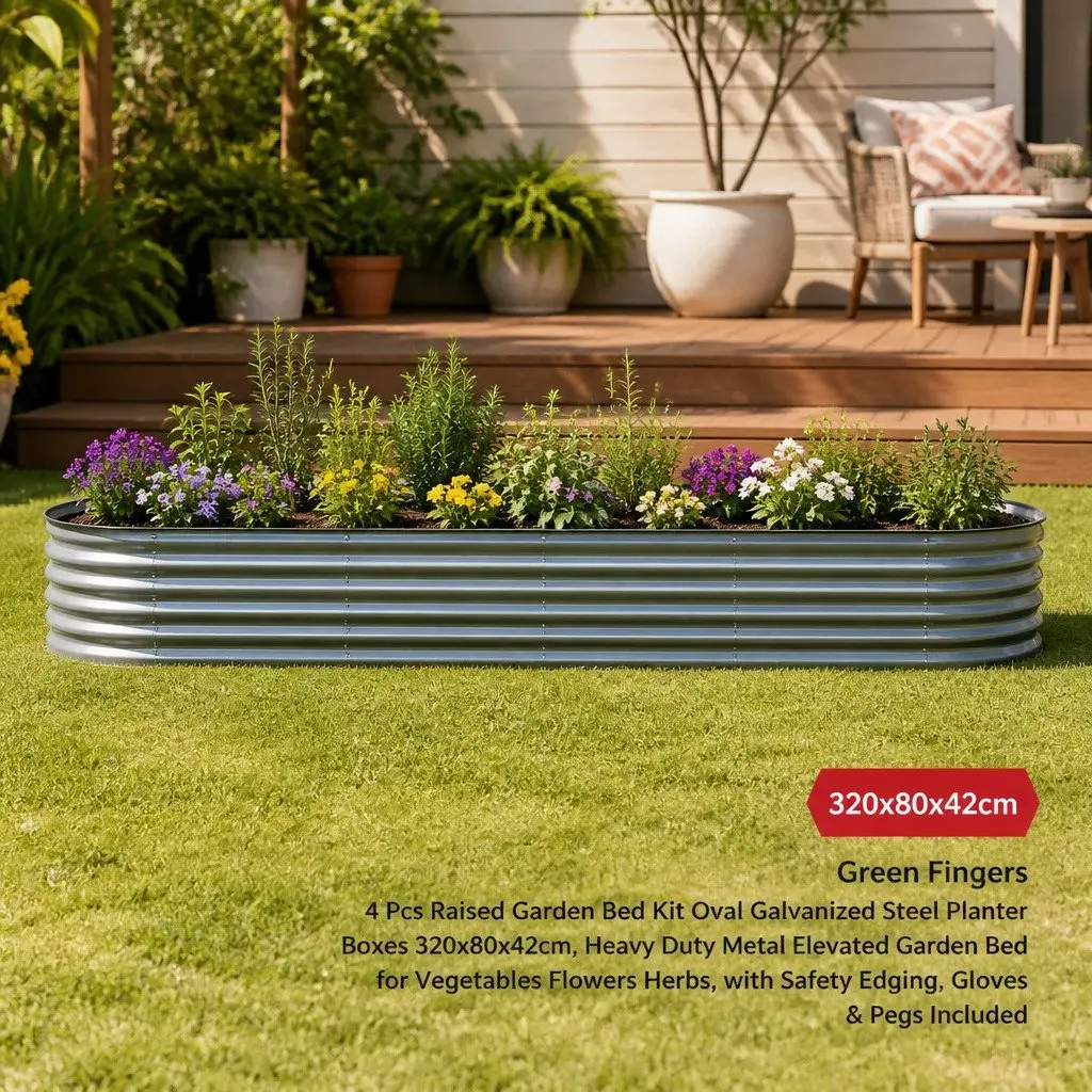 Raised Garden Bed Kit Aluminium Grey 320x80x42cm Galvanized Steel Planter Boxes