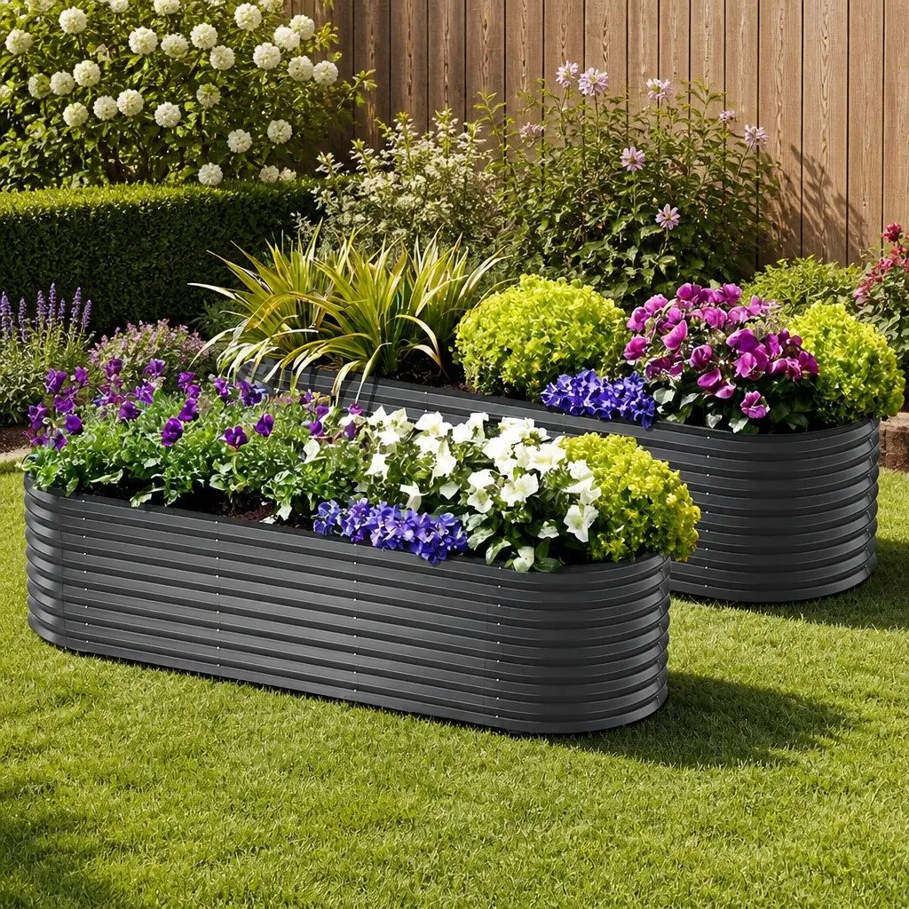 Raised Garden Bed Aluminium Grey 240cm x 80cm Galvanised Steel Planter Kit
