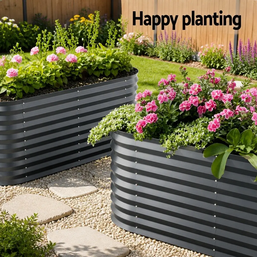 Raised Garden Bed Aluminium Grey 240cm x 80cm Galvanised Steel Planter Kit