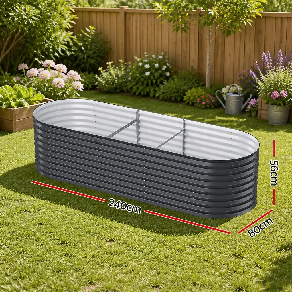 Raised Garden Bed Aluminium Grey 240cm x 80cm Galvanised Steel Planter Kit