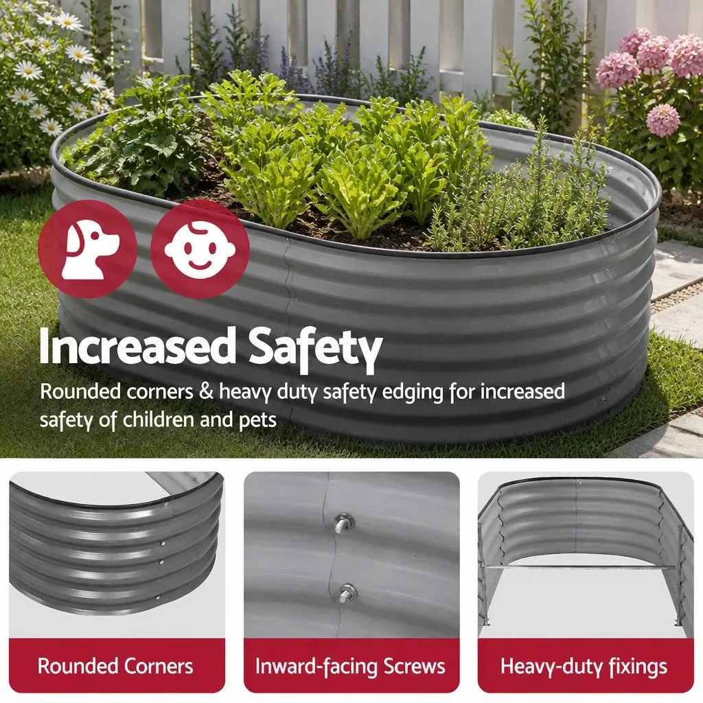 Raised Garden Bed 3 Pcs Oval Planter Boxes 240x80x56cm Heavy Duty Metal