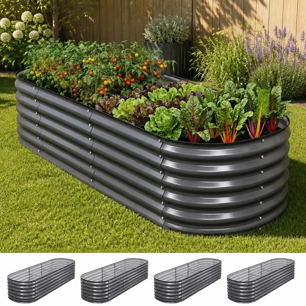 4 Pcs Oval Garden Bed Set