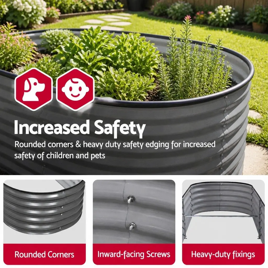 Raised Garden Bed Kit 4 Pcs Oval Galvanized Steel Planter Boxes 240x80x56cm