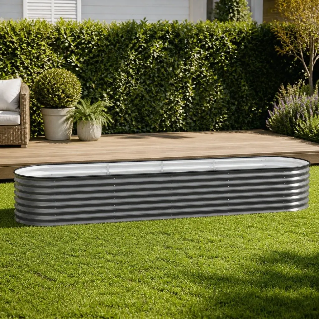 Raised Garden Bed Kit 3 Pcs Oval Galvanized Steel Planter Boxes 320x80x56cm