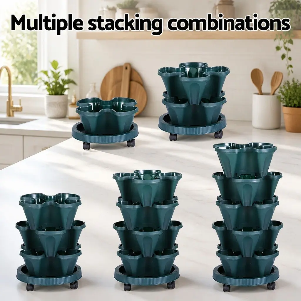 5 Tier Stackable Vertical Garden Planter Dark Green Indoor Outdoor Automatic Drainage