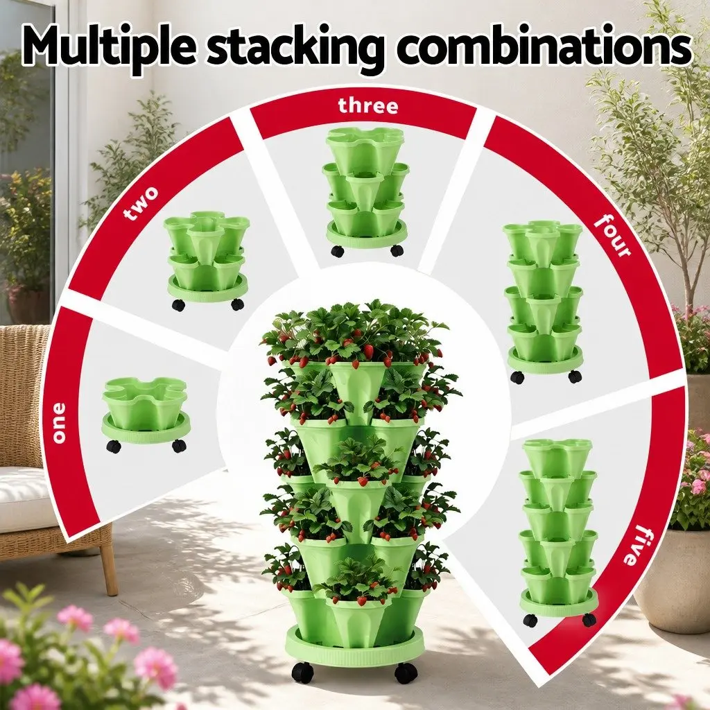 5 Tier Stackable Vertical Garden Planter Light Green Indoor Outdoor Herbs