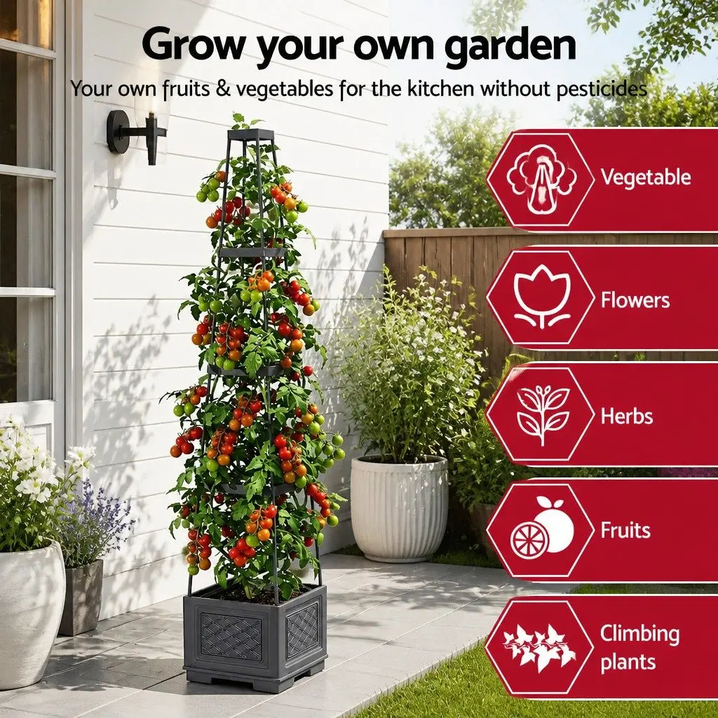 Self Watering Vertical Planter Tower Grey 140cm 4 Layer Modular Garden Bed