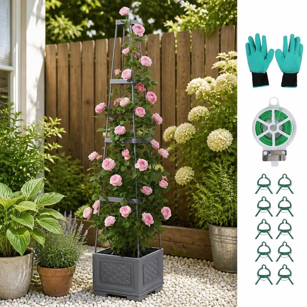 Self Watering Vertical Planter Tower Grey 140cm 4 Layer Modular Garden Bed