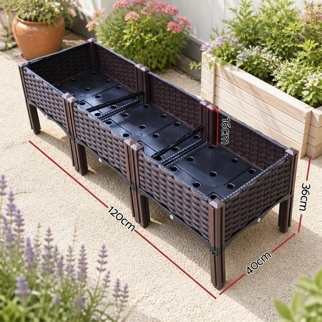 Raised Garden Bed Planter Box Brown 120x40x36cm Durable with Drainage for Vegetables Herbs Flowers