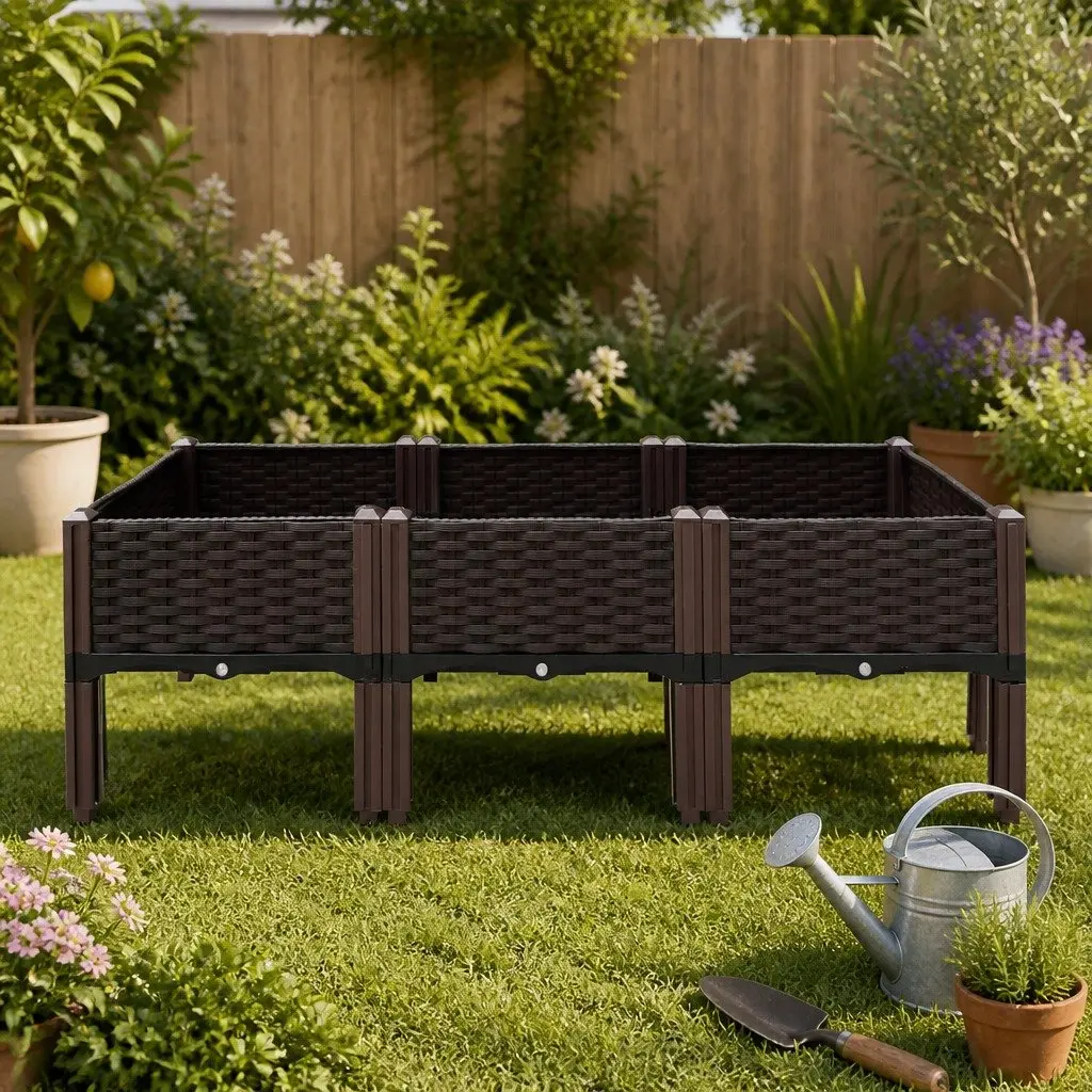 Raised Garden Bed Planter Box Brown 120x40x36cm Durable with Drainage for Vegetables Herbs Flowers
