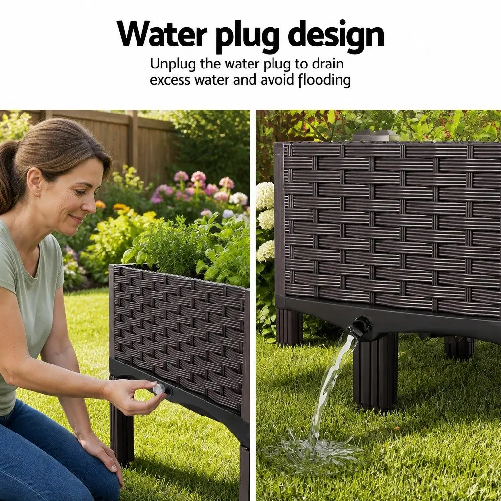Raised Garden Bed Planter Box Brown 120x40x36cm Durable with Drainage for Vegetables Herbs Flowers