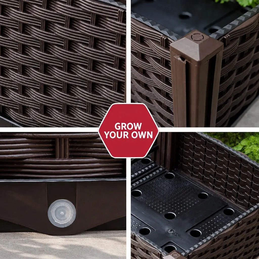 Raised Garden Bed Planter Box Brown 120x40x36cm Durable with Drainage for Vegetables Herbs Flowers