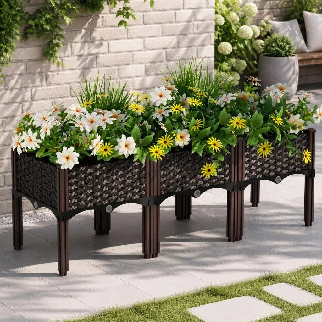 Raised Garden Bed Planter Box Brown 120x40x36cm Durable with Drainage for Vegetables Herbs Flowers