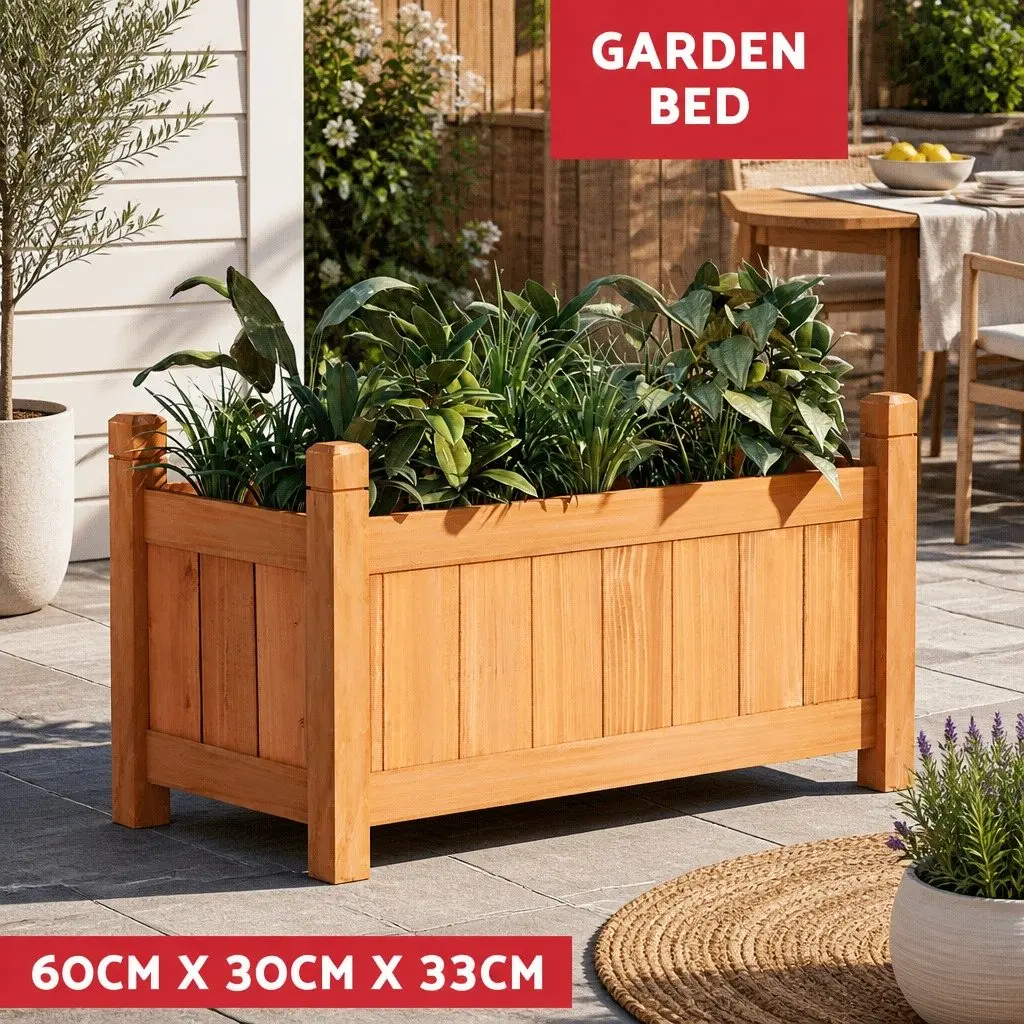 Wooden Garden Bed Brown 60x30x33cm Raised Planter Box for Growing Vegetables