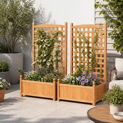 Wooden Raised Garden Bed with Integrated Trellis for Plants