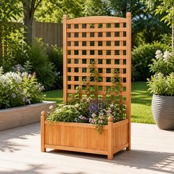 Wooden Garden Bed Planter with Trellis – Easy Assembly