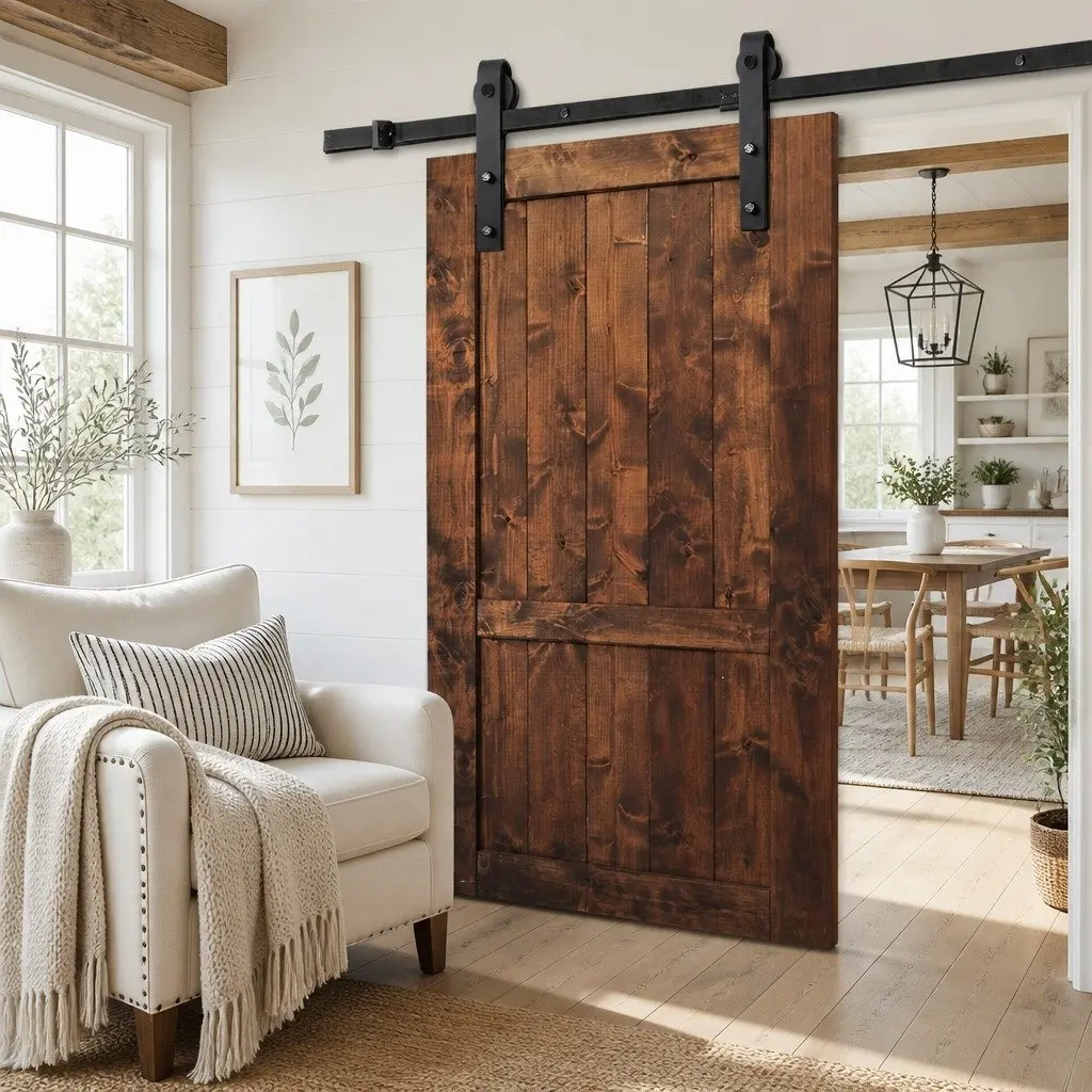 Black Steel Sliding Barn Door Hardware Track Set