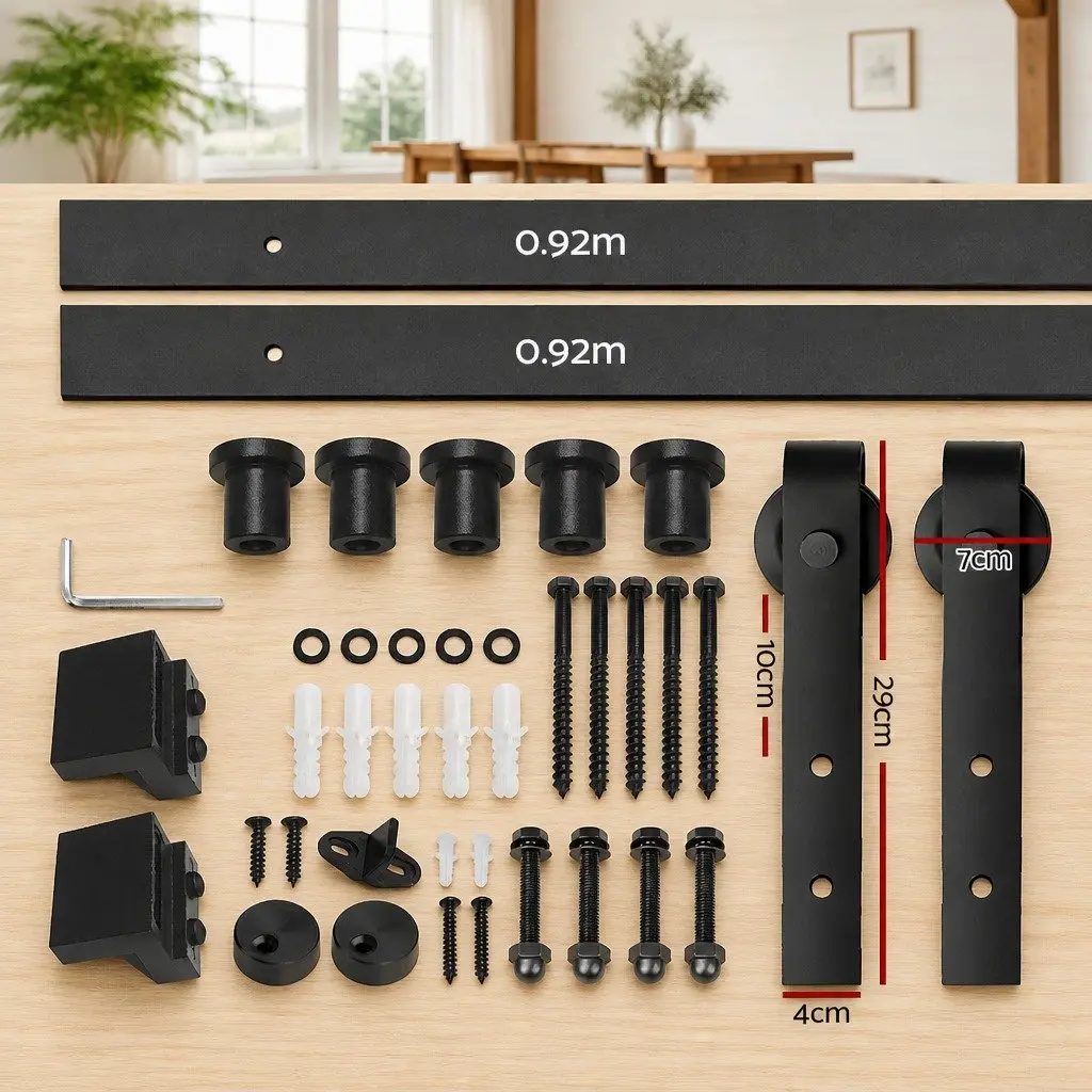 Black Steel Sliding Barn Door Hardware Track Set