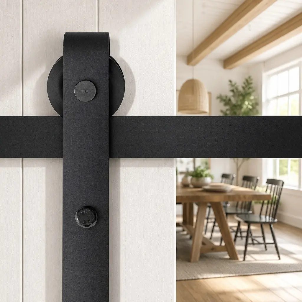 Black Steel Sliding Barn Door Hardware Track Set