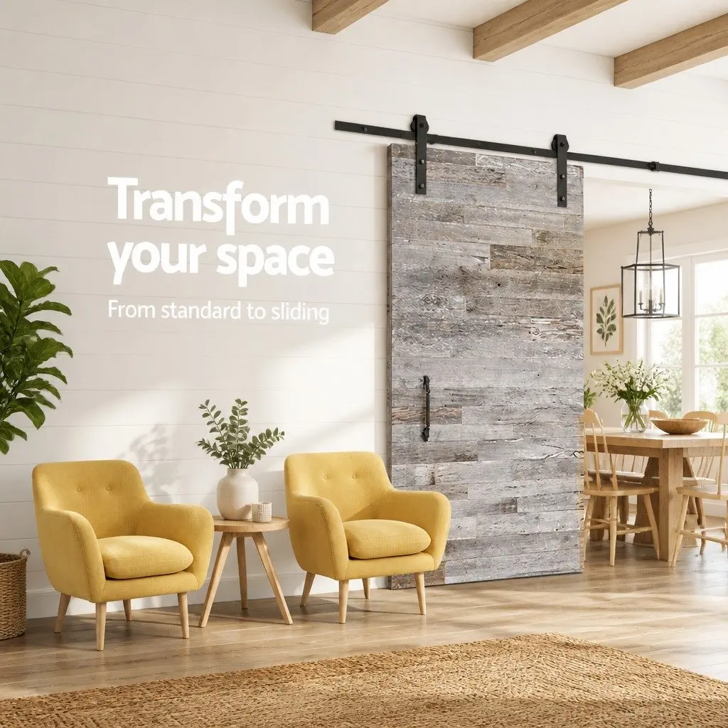 Black Steel Sliding Barn Door Hardware Track Set