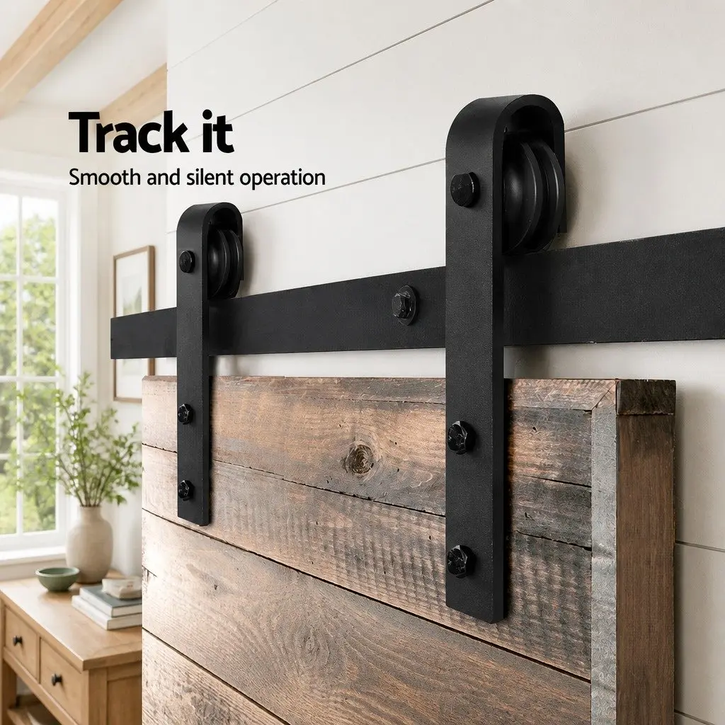 Black Steel Sliding Barn Door Hardware Track Set