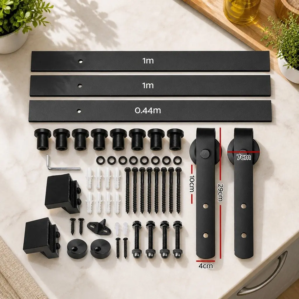 Sliding Barn Door Hardware Track Set White 2.44m Matte Roller Guide Stop