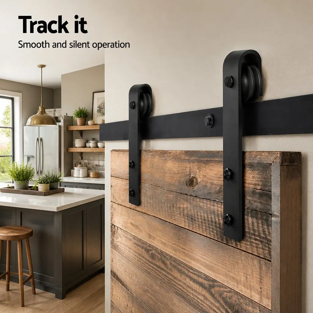 Sliding Barn Door Hardware Track Set White 2.44m Matte Roller Guide Stop