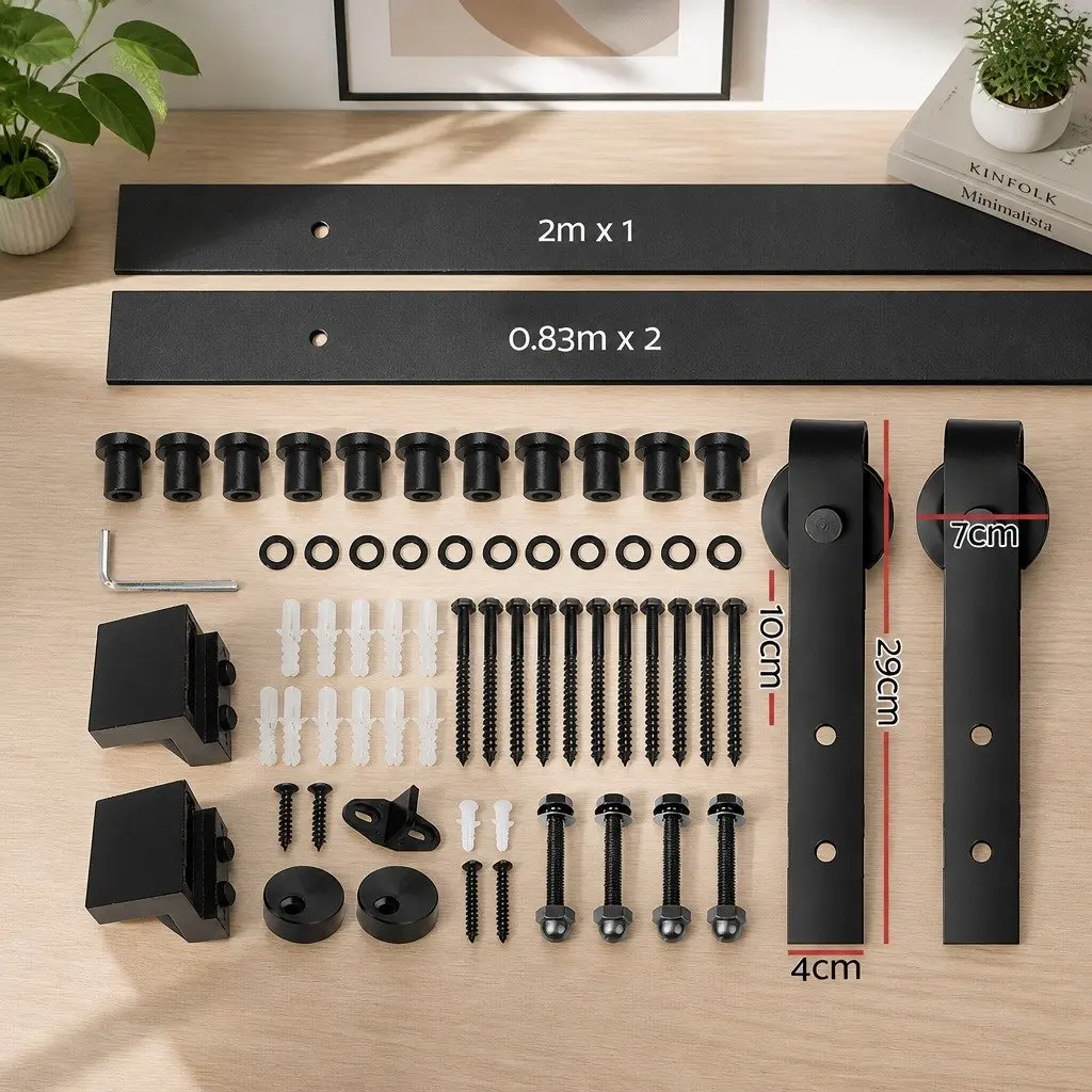 Sliding Barn Door Hardware Track Set Black 3.66m Sliding Roller Mechanism