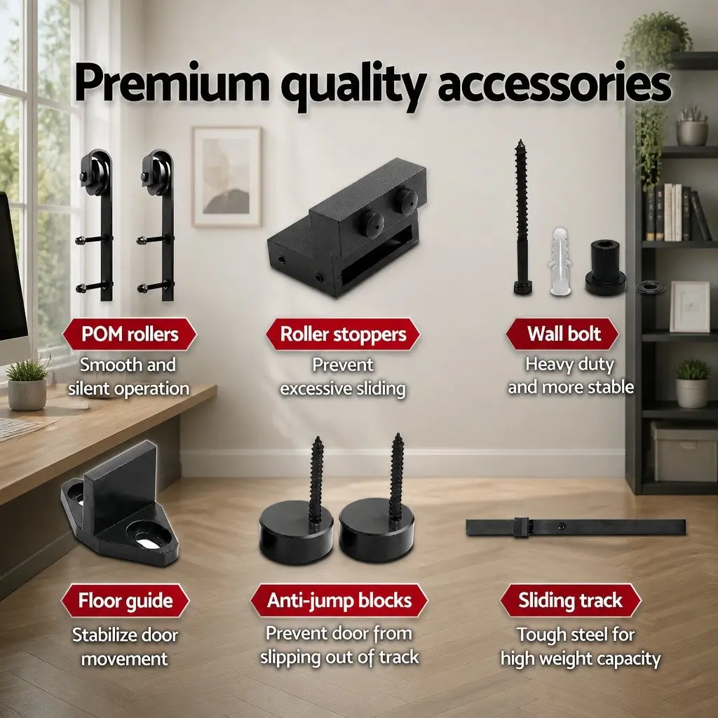 Sliding Barn Door Hardware Track Set Black 3.66m Sliding Roller Mechanism