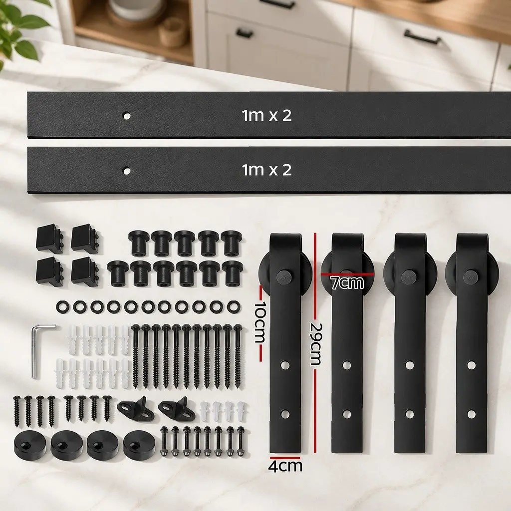 Sliding Barn Door Hardware Track Set Black 4M Steel Roller Kit with Floor Guide