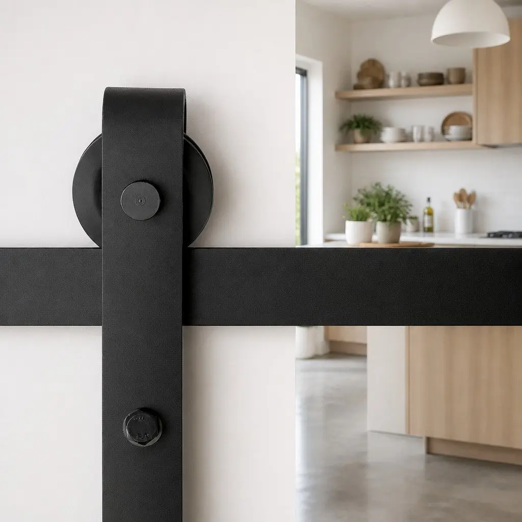 Sliding Barn Door Hardware Track Set Black 4M Steel Roller Kit with Floor Guide