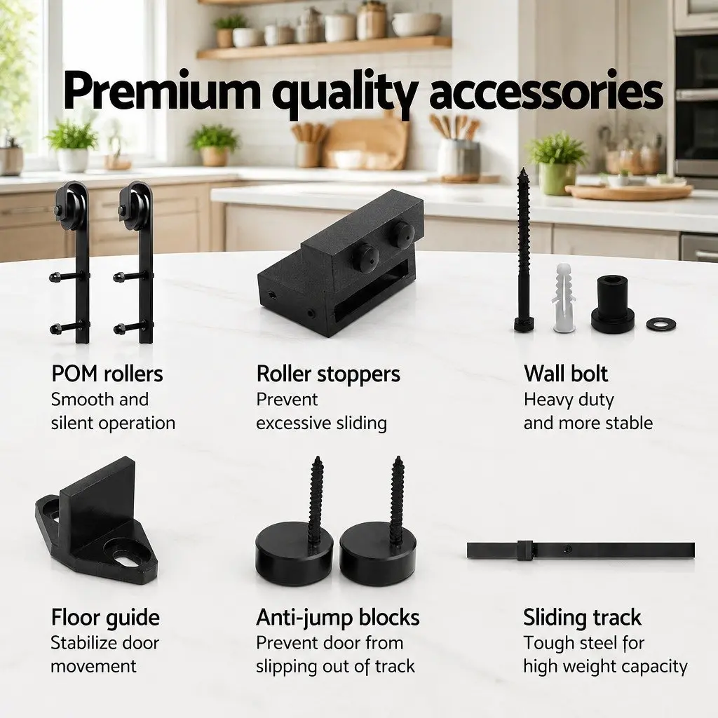 Sliding Barn Door Hardware Track Set Black 4M Steel Roller Kit with Floor Guide