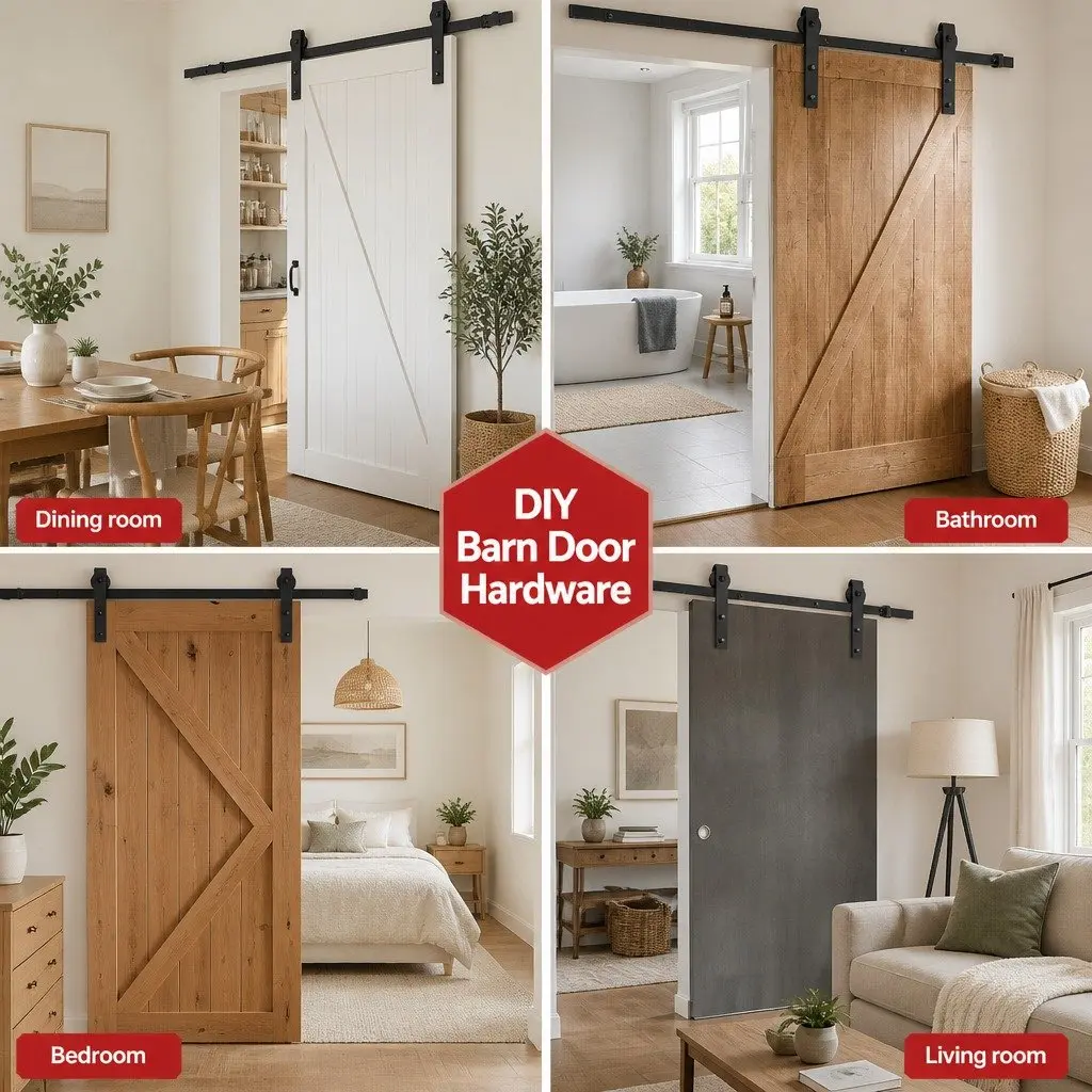 Sliding Barn Door Hardware Track Set Black Steel 2m Smooth Rolling Mechanism