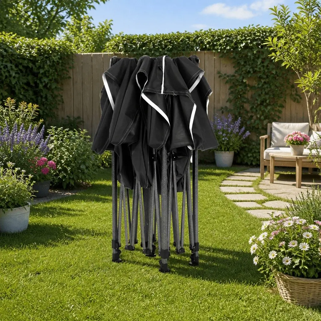 Pop Up Gazebo Tent Black 3x3m Folding Marquee Outdoor Canopy Shelter with Adjustable Height and Mesh Wall