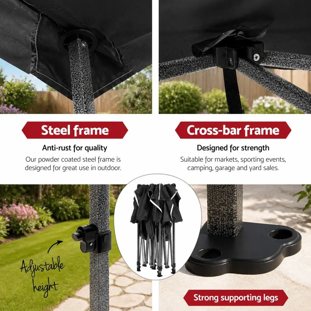 Pop Up Gazebo Tent Black 3x3m Folding Marquee Outdoor Canopy Shelter with Adjustable Height and Mesh Wall