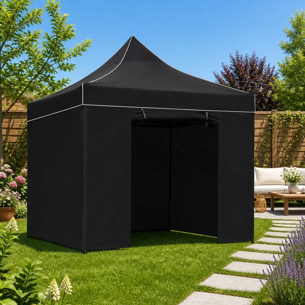 Pop Up Gazebo Tent Black 3x3m Folding Marquee Outdoor Canopy Shelter with Adjustable Height and Mesh Wall