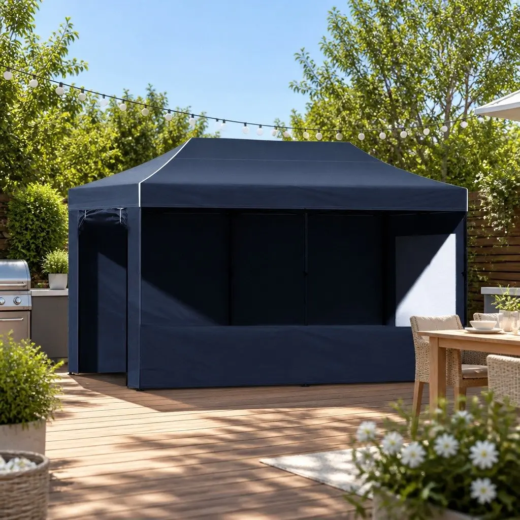 Pop Up Gazebo Canopy Black 3x6m Portable Folding Tent with Adjustable Height for Outdoor Garden Camping