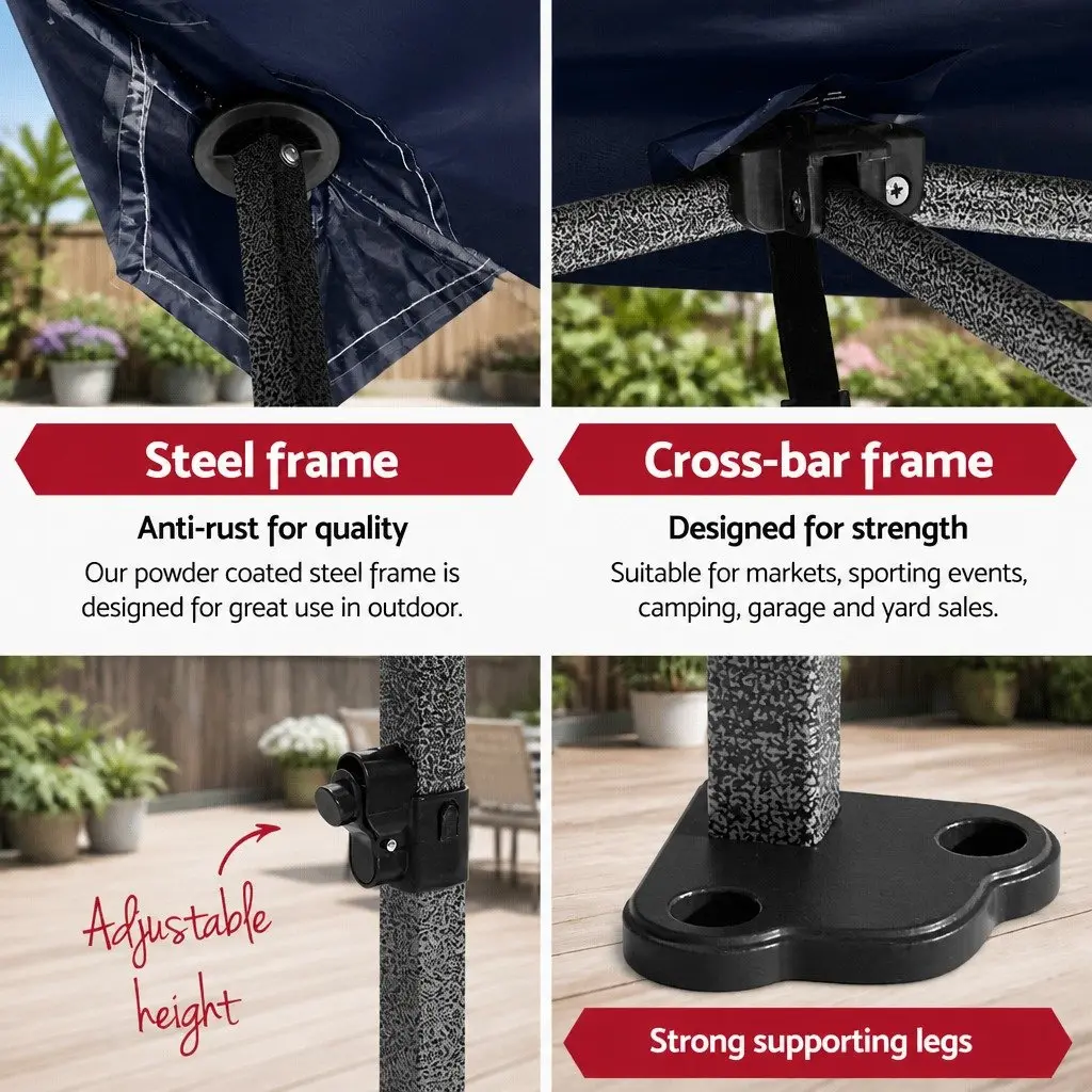 Pop Up Gazebo Canopy Black 3x6m Portable Folding Tent with Adjustable Height for Outdoor Garden Camping