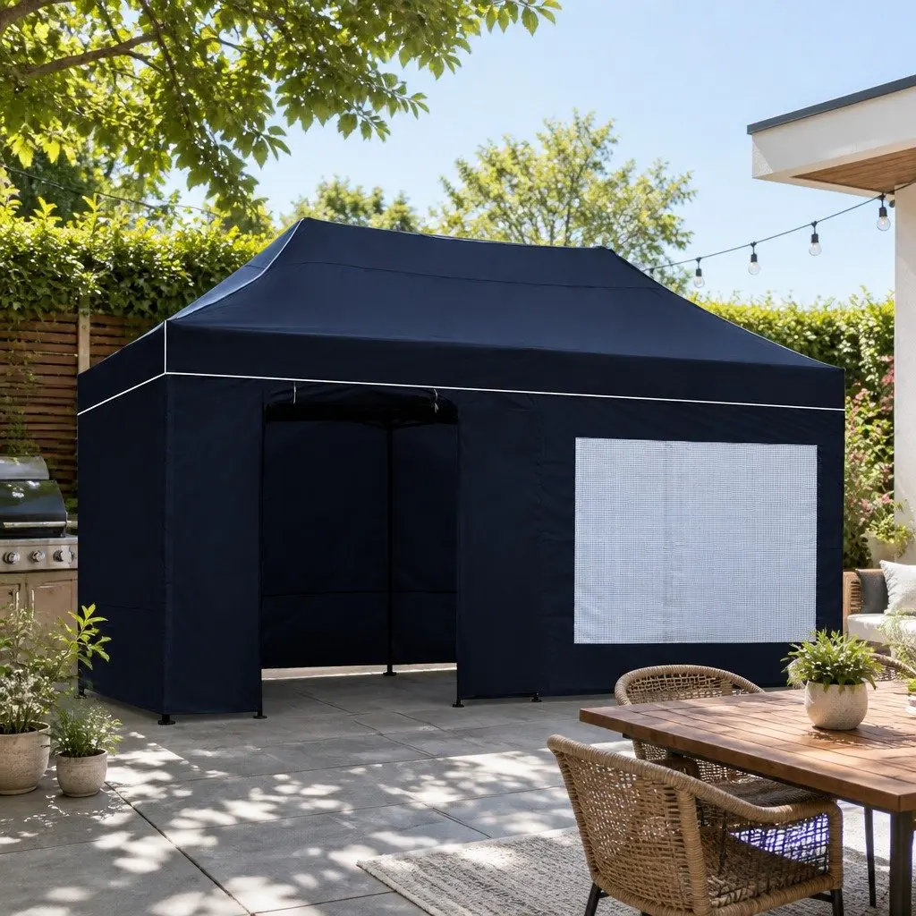 Pop Up Gazebo Canopy Black 3x6m Portable Folding Tent with Adjustable Height for Outdoor Garden Camping