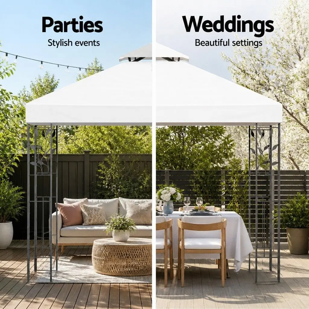 Gazebo White 3x3m Steel Frame Water-resistant UV-resistant PE Cover Outdoor Garden Marquee