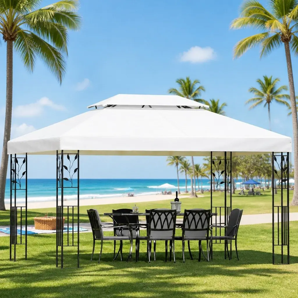 Iron Art Gazebo White 4x3m Outdoor Canopy with UV-resistant and Water-resistant PE Fabric