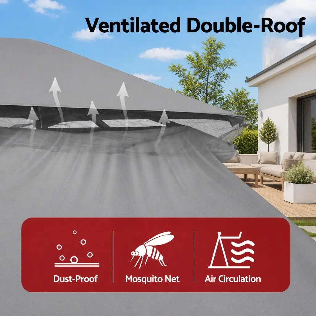 Gazebo Grey 3x3m Outdoor Canopy Steel Frame with Ventilated Double-Roof Curtains and Mosquito Mesh