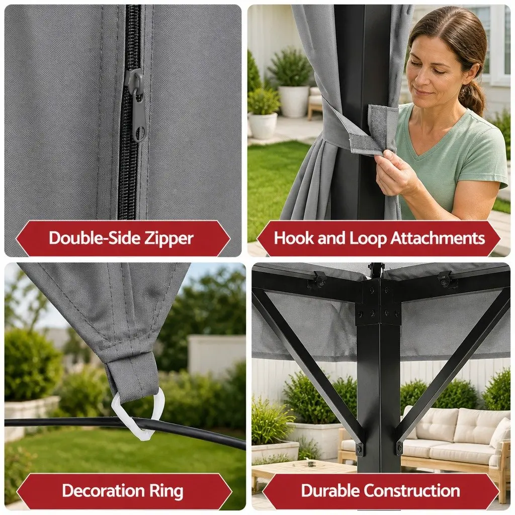 Gazebo Grey 3x3m Outdoor Canopy Steel Frame with Ventilated Double-Roof Curtains and Mosquito Mesh